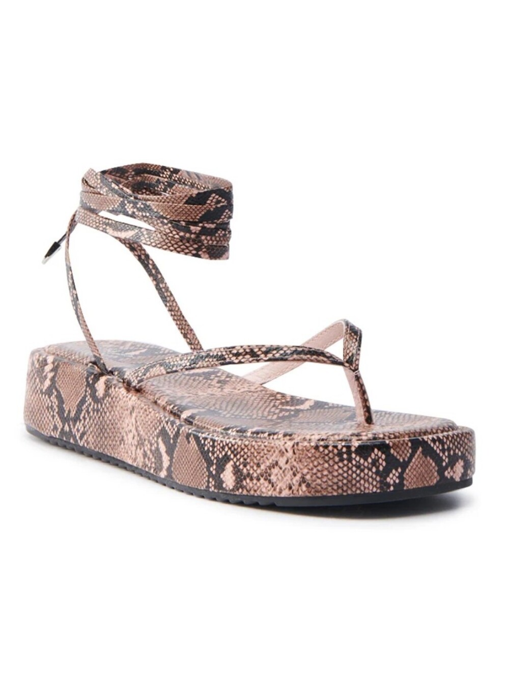 AKIRA Brown Snakeskin Lace Up Platform Sandals